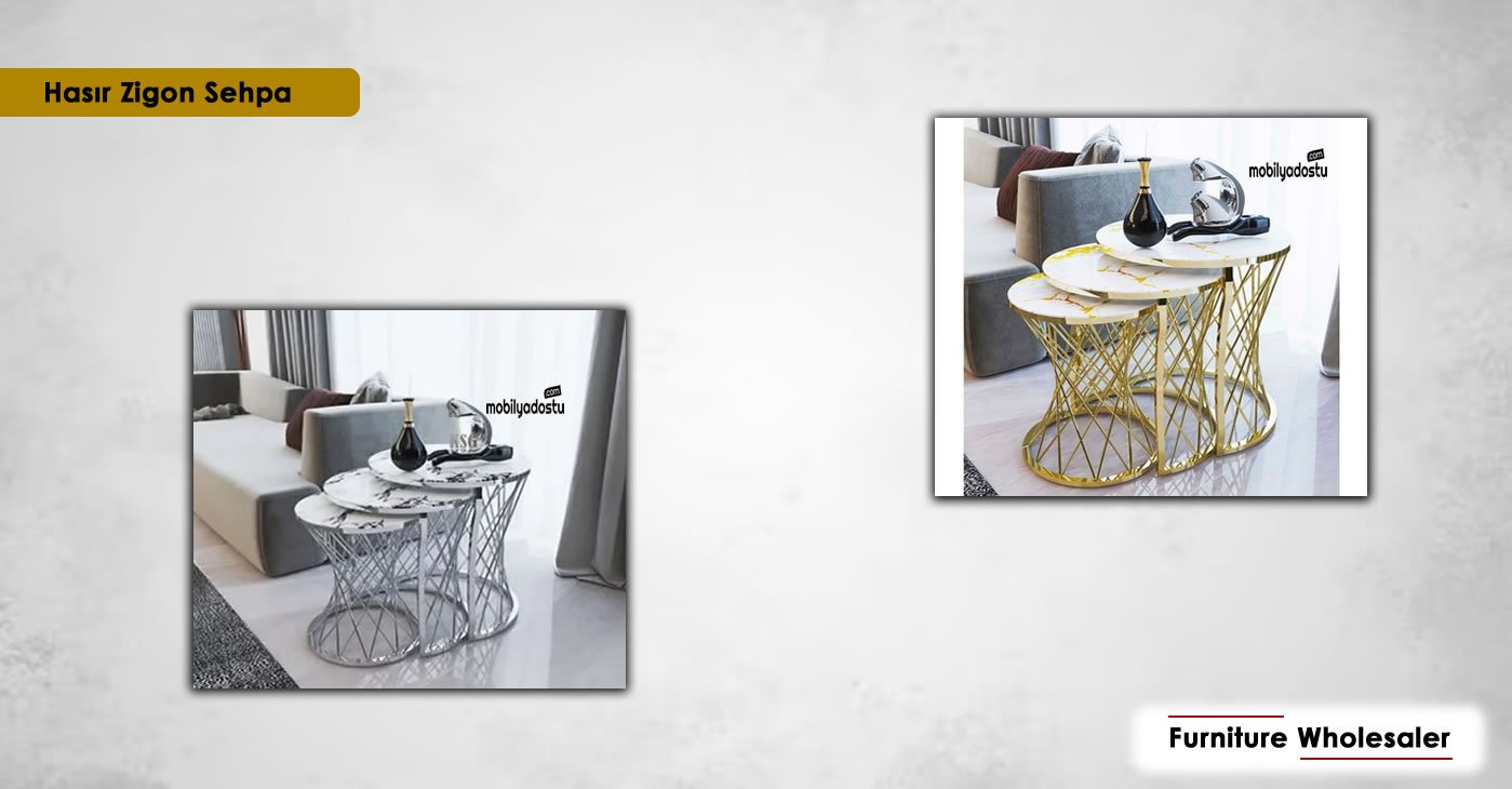 Wicker Gold Nesting Table